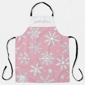 Roze Elegante Sneeuwvlokken Gepersonaliseerd Schort (Voorkant)