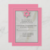 Roze Elegante Stof Bat Mitzvah RSVP Reageer Kaart (Voorkant / Achterkant)