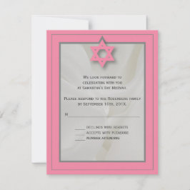 Roze Elegante Stof Bat Mitzvah RSVP Reageer Kaart