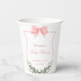 Roze Elegante Strik Eucalyptus Kuif Baby Shower Papieren Bekers