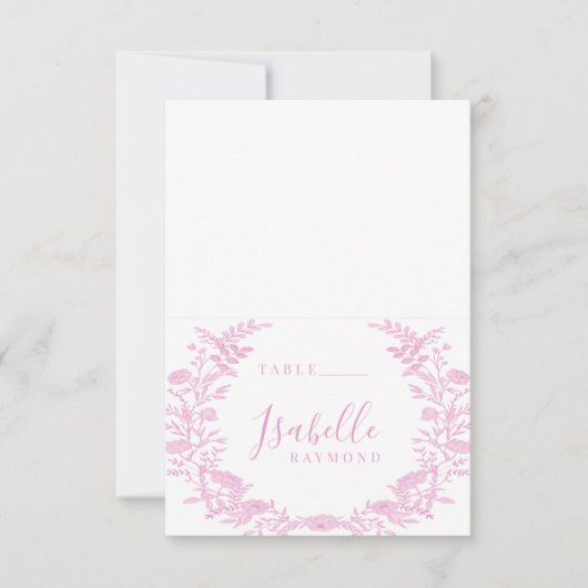 Roze elegante toile bloem bruiloft plaats kaarten (Voorkant)