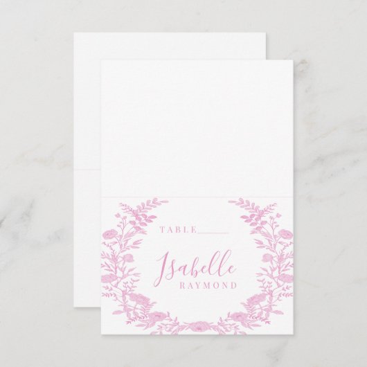 Roze elegante toile bloem bruiloft plaats kaarten (Voorkant / Achterkant)