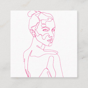 Roze elegante Vrouw Line Drawing Beauty Kortingskaartje