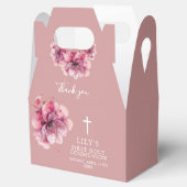 Roze Elegante Waterverf Bloemen Heilige Communie Bedankdoosjes (Geopend)