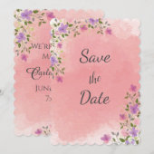Roze Elegante Waterverf Bloemig Save The Date (Voorkant / Achterkant)