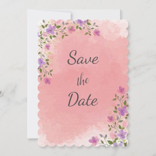 Roze Elegante Waterverf Bloemig Save The Date (Voorkant)