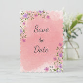 Roze Elegante Waterverf Bloemig Save The Date (Staand voorkant)