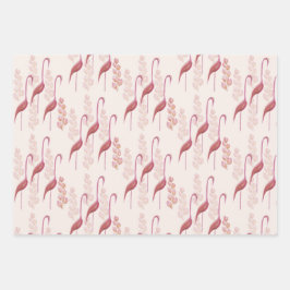Roze Elegante Waterverf Flamingo's Illustratie Inpakpapier Vel