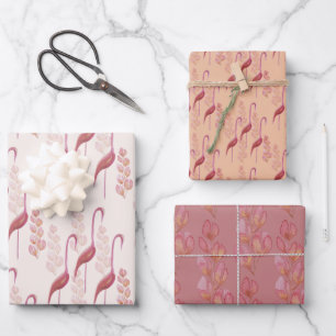Roze Elegante Waterverf Flamingo's Illustratie Inpakpapier Vel