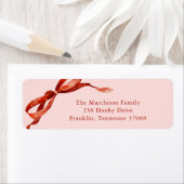 Roze Elegante Waterverf Red Bow Kerstadres Etiket (Insitu)