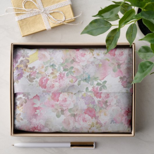 Roze elegante waterverf rozen bloemen patroon tissuepapier (Geschenk)