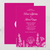 Roze | Elegante Wildflowers bruiloft Kaart (Voorkant / Achterkant)