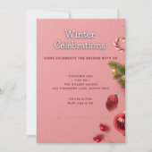 Roze Elegante Winterviering Kerstfeest Kaart (Voorkant)