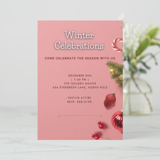 Roze Elegante Winterviering Kerstfeest Kaart (Staand voorkant)