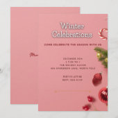 Roze Elegante Winterviering Kerstfeest Kaart (Voorkant / Achterkant)