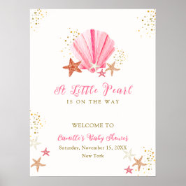 Roze Elegante Zeester Zeeschelp Baby shower Welkom Poster