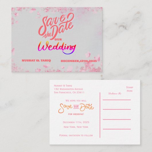 Roze Elegantie: Een Winter Wonderland Save the Dat Notitiekaartje (Voorkant / Achterkant)