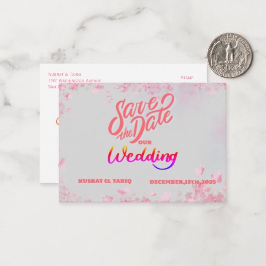 Roze Elegantie: Een Winter Wonderland Save the Dat Notitiekaartje (Voorkant / Achterkant in situ)