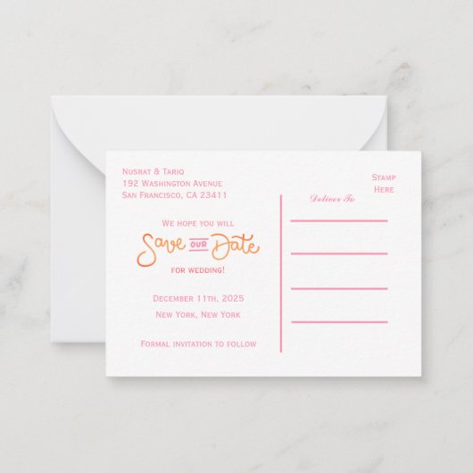 Roze Elegantie: Een Winter Wonderland Save the Dat Notitiekaartje (Achterkant)