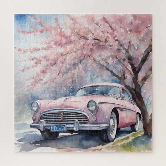 Roze elegantie: oude auto in Waterverf Legpuzzel (Verticaal)