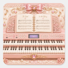 Roze elektronische orgelmuziekstickers vierkante sticker