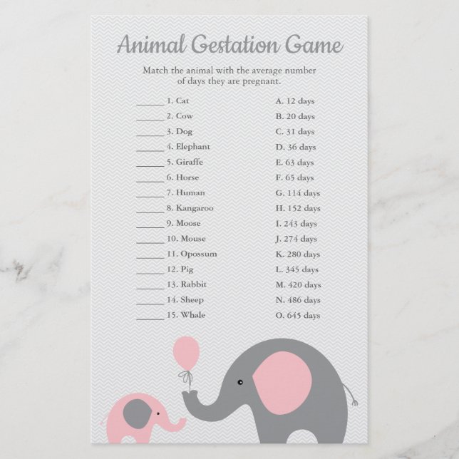 Roze Elephant Animal Gontch Match Shower Game (Voorkant)