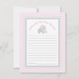 Roze Elephant Baby shower Advice voor nieuwe ouder Advieskaart