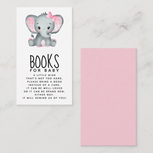 Roze Elephant Baby shower Books for Baby Informatiekaartje (Voorkant / Achterkant)
