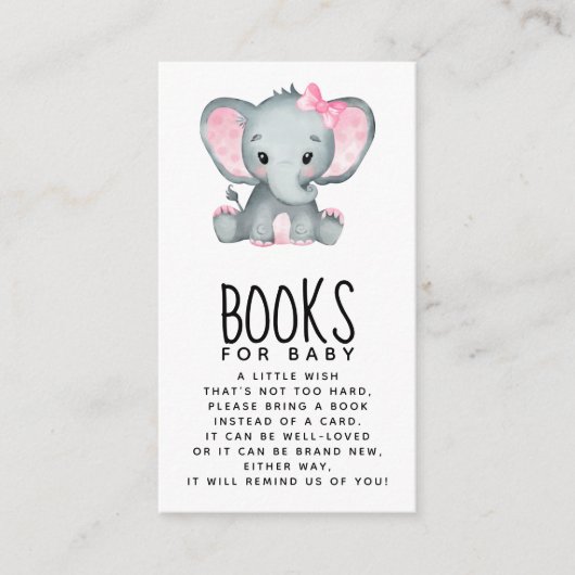Roze Elephant Baby shower Books for Baby Informatiekaartje (Voorkant)