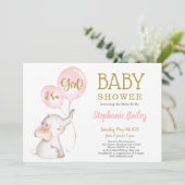 Roze Elephant Baby shower Uitnodiging (Staand voorkant)