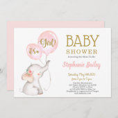Roze Elephant Baby shower Uitnodiging (Voorkant / Achterkant)