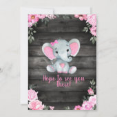 Roze Elephant Baby shower-uitnodiging, bijtend Kaart (Achterkant)