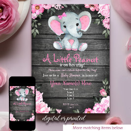 Roze Elephant Baby shower-uitnodiging, bijtend Kaart