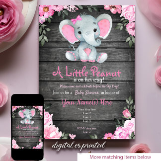 Roze Elephant Baby shower-uitnodiging, bijtend Kaart