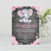 Roze Elephant Baby shower-uitnodiging, bijtend Kaart (Staand voorkant)