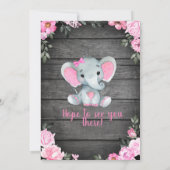 Roze Elephant Baby shower-uitnodiging, bijtend Kaart (Achterkant)