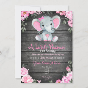 Roze Elephant Baby shower-uitnodiging, bijtend Kaart