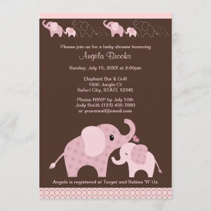 Roze ELEPHANT Baby shower Uitnodiging CE-P Kiss