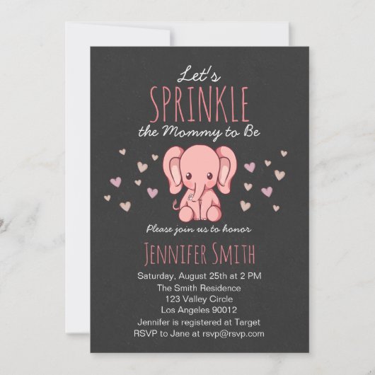 Roze Elephant Baby shower-uitnodiging Kaart (Voorkant)