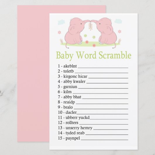 Roze Elephant Baby word scramble game (Voorkant / Achterkant)