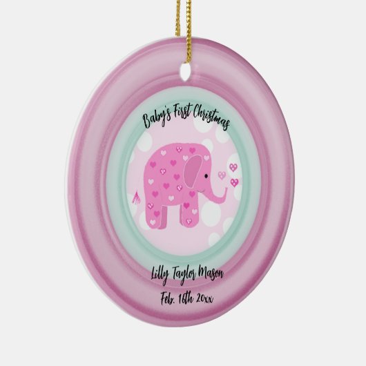 Roze Elephant Baby's Frist Kerstkeramiek Keramisch Ornament (Rechts)