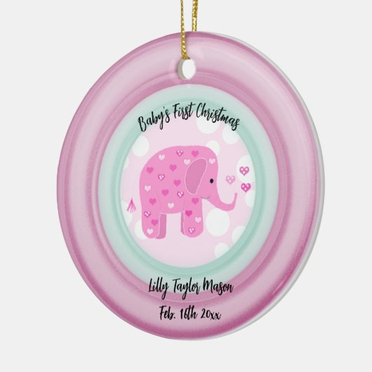 Roze Elephant Baby's Frist Kerstkeramiek Keramisch Ornament (Links)