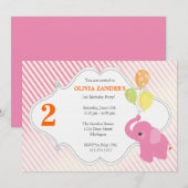 Roze Elephant Birthday Uitnodiging (Voorkant / Achterkant)