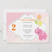 Roze Elephant Birthday Uitnodiging (Voorkant)
