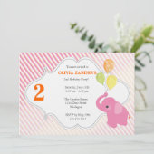 Roze Elephant Birthday Uitnodiging (Staand voorkant)