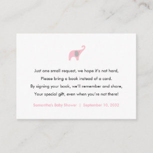 Roze Elephant Book request card/books voor baby Informatiekaartje