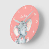Roze Elephant Cute Baby Girl Name Persoonlijk Ronde Klok (Hoek)