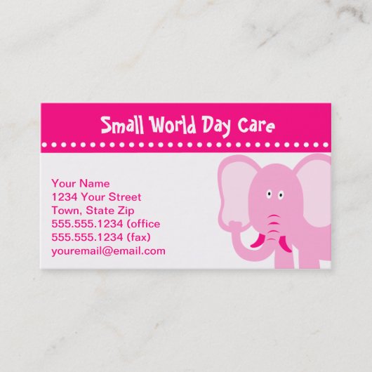 Roze Elephant Day Care Visitekaartjes (Voorkant)