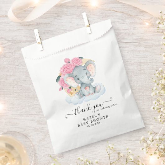 Roze Elephant Girl Baby shower Favor Bags Bedankzakje (Geknipt)