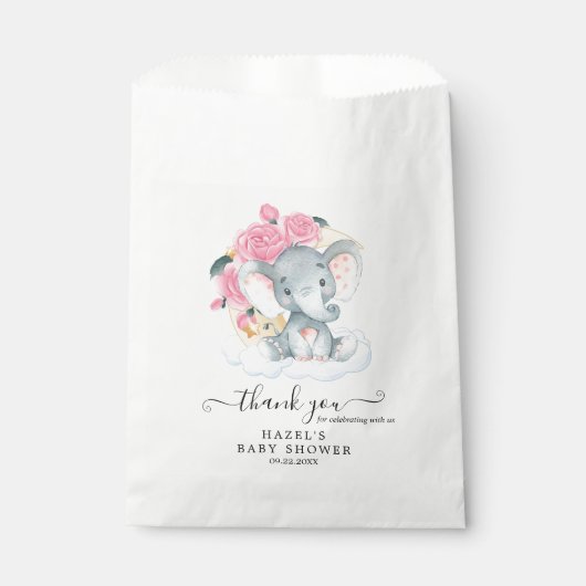Roze Elephant Girl Baby shower Favor Bags Bedankzakje (Voorkant)